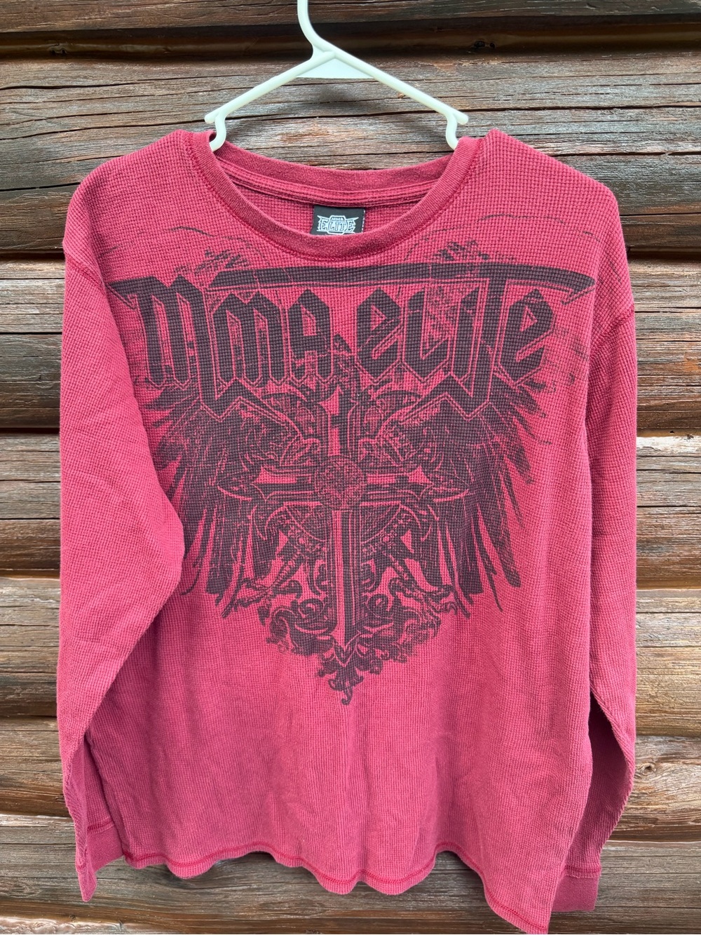 Vintage MMA Elite Thermal Shirt Mens Size XL Red Waffle Knit Cross Wings Y2K